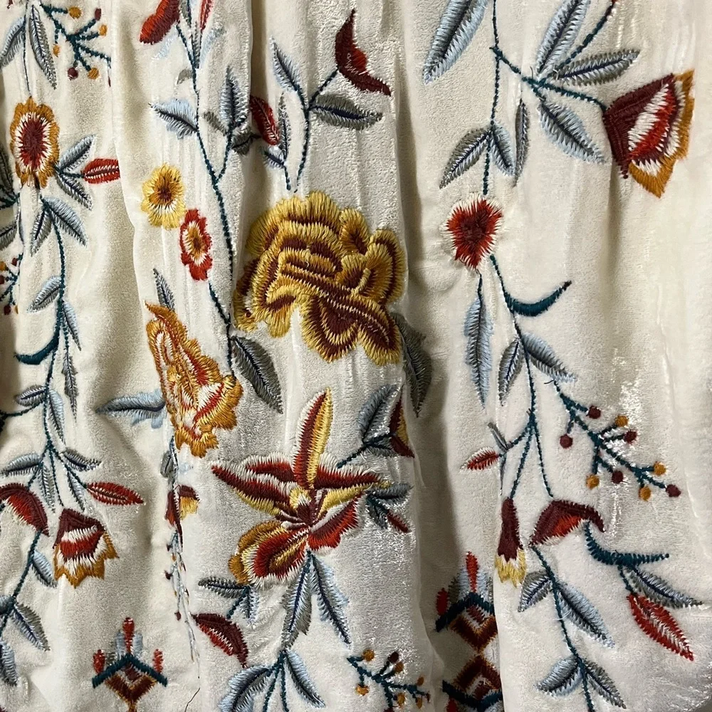 Kyla Seo Embroidered Velvet Back Gold Plaid L Boho Western Prairie Cottagecore - Picture 5 of 9